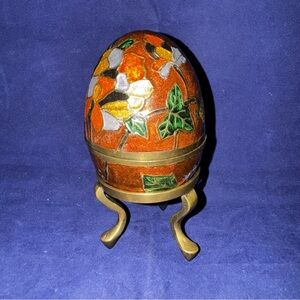 vintage cloisonné brass egg trinket box